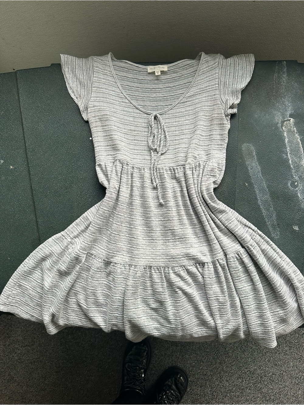 See you Monday Girls' Heather Gray Knit Tiered Dress with Tie Front